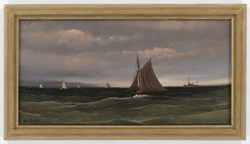 Appraisal: W POST American - Sailboat Race oil on panel Under