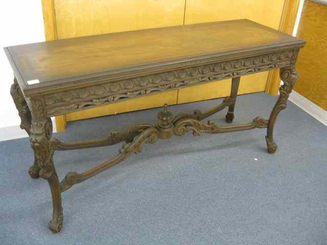 Appraisal: Mahogany Carved Foyer or Sofa Table lion heads on legs