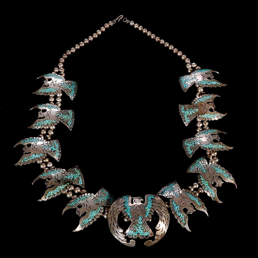 Appraisal: Southwest turquoise and silver necklace Southwest turquoise and silver necklace