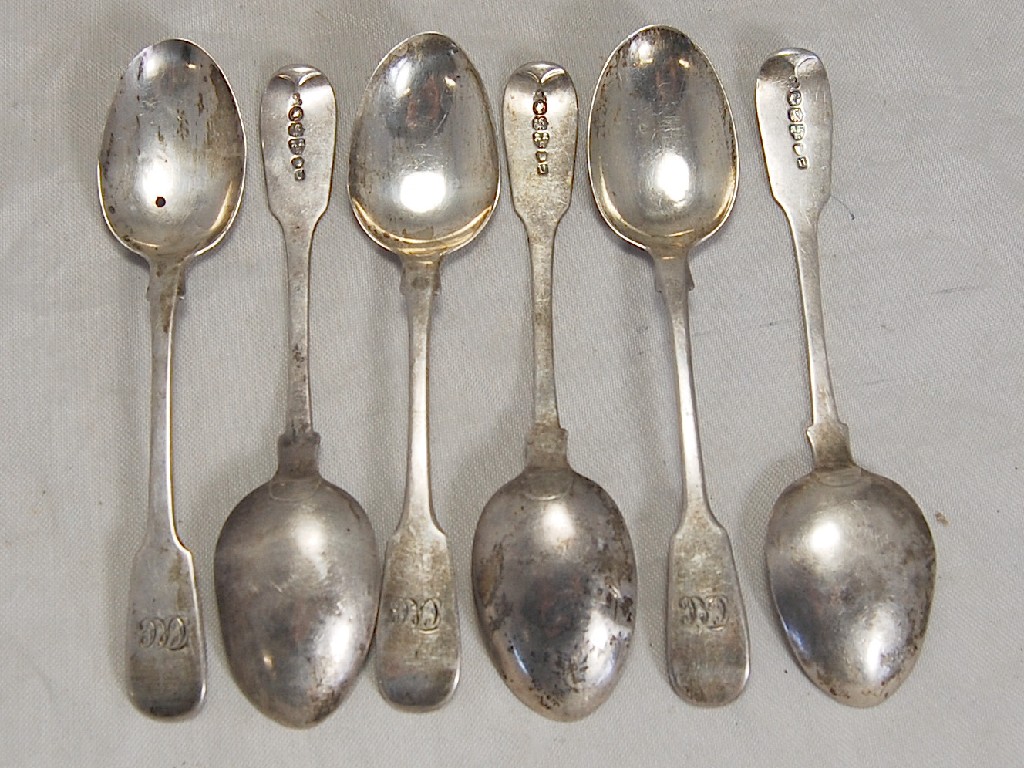 Appraisal: Half dozen silver fiddle pattern teaspoons Newcastle approx ozs