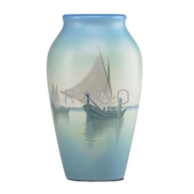 Appraisal: CARL SCHMIDT ROOKWOOD Marine Scenic Vellum vase Condition Report