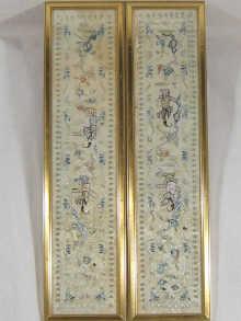 Appraisal: A pair of embroidered Chinese panels cm x cm