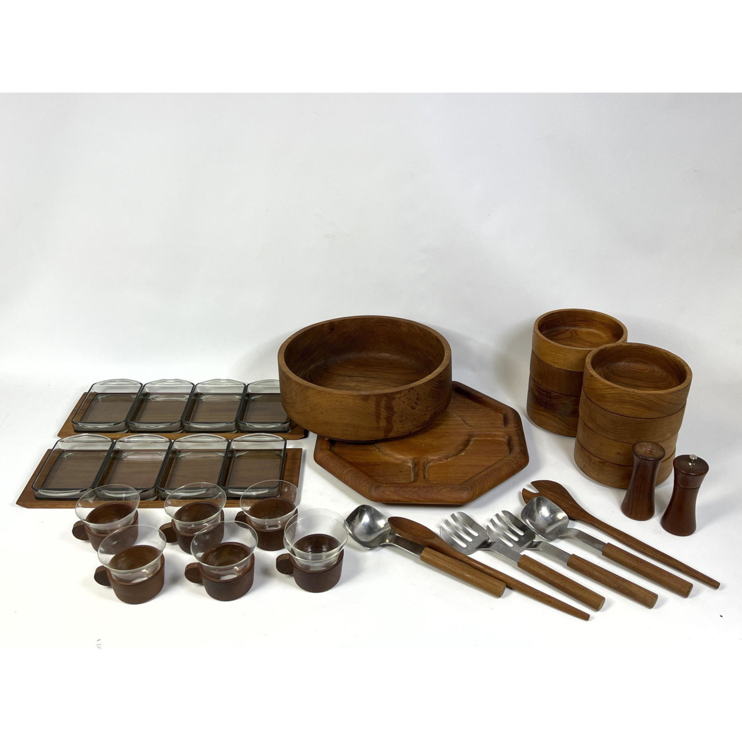 Appraisal: Teak Tablewares Trays Cups Utensils Bowls --- Condition Good condition