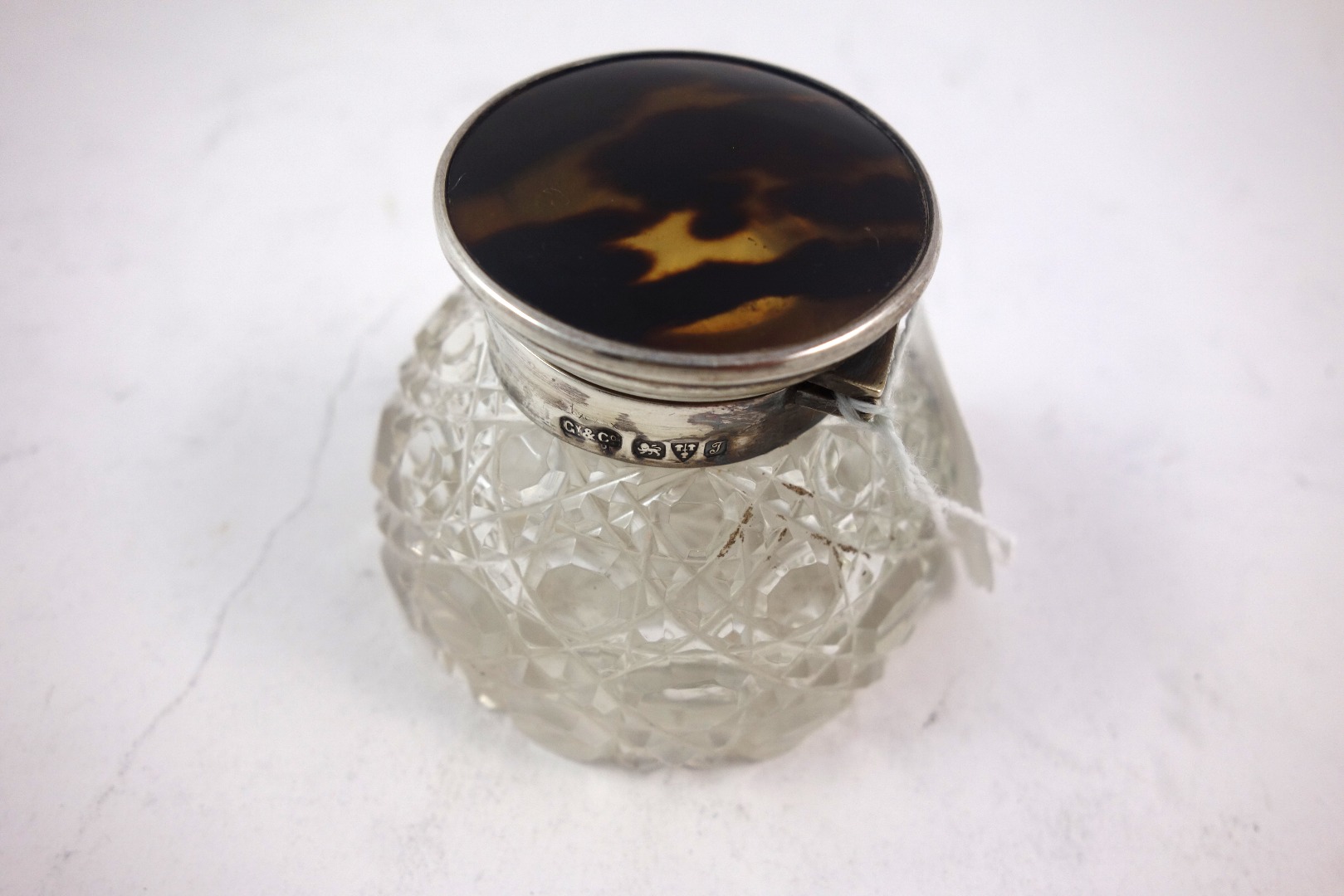 Appraisal: A George V silver mounted circular cut glass inkwell Gray