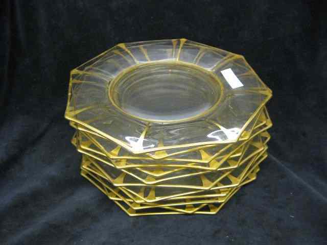 Appraisal: Set of Crystal Salad Plates gold trim octagonal '' excellent