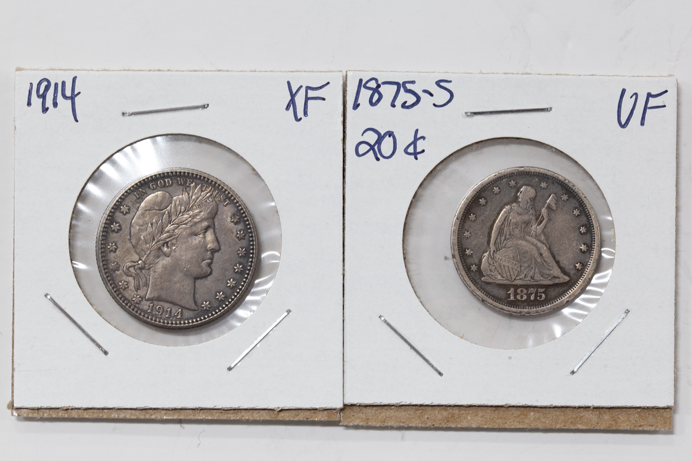 Appraisal: TWO NICE TYPE COINS -S CENT VF XF QUARTER No