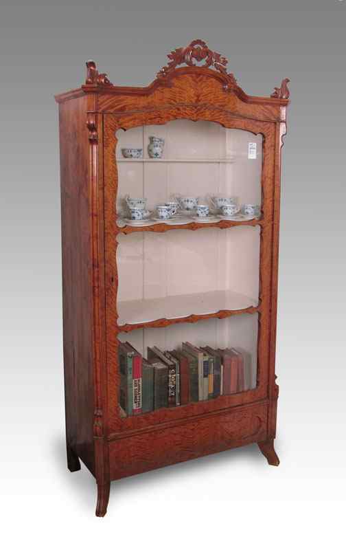 Appraisal: LATE VICTORIAN SATINWOOD GLASS DOOR DISPLAY CABINET VITRINE Three interior