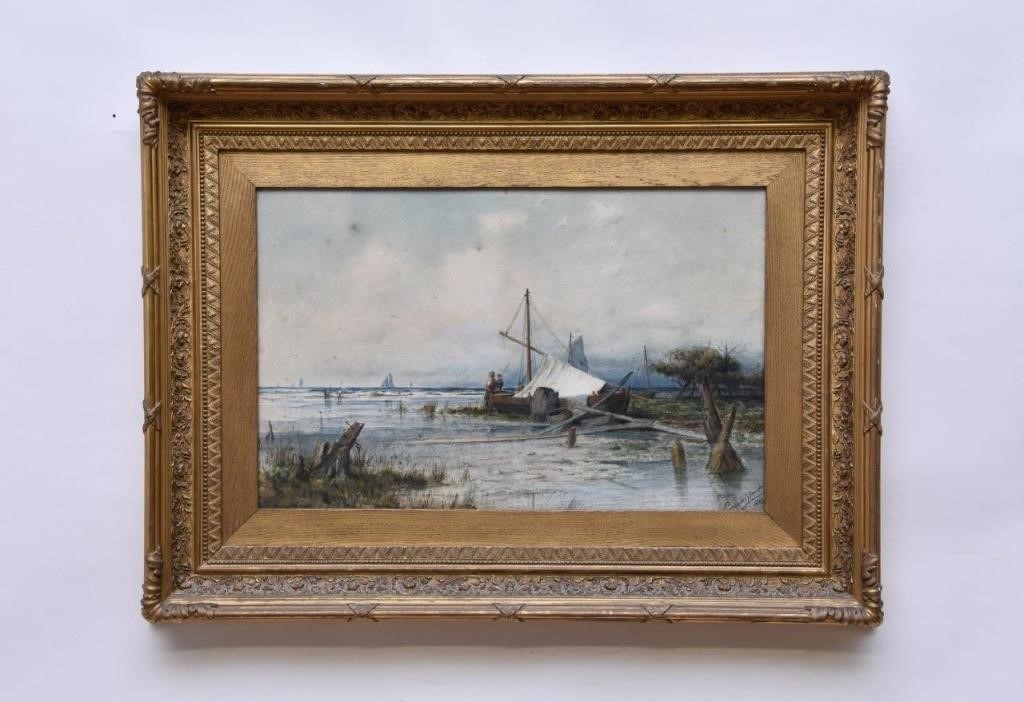 Appraisal: Prosper Louis Senat American - large watercolor fisherman on a