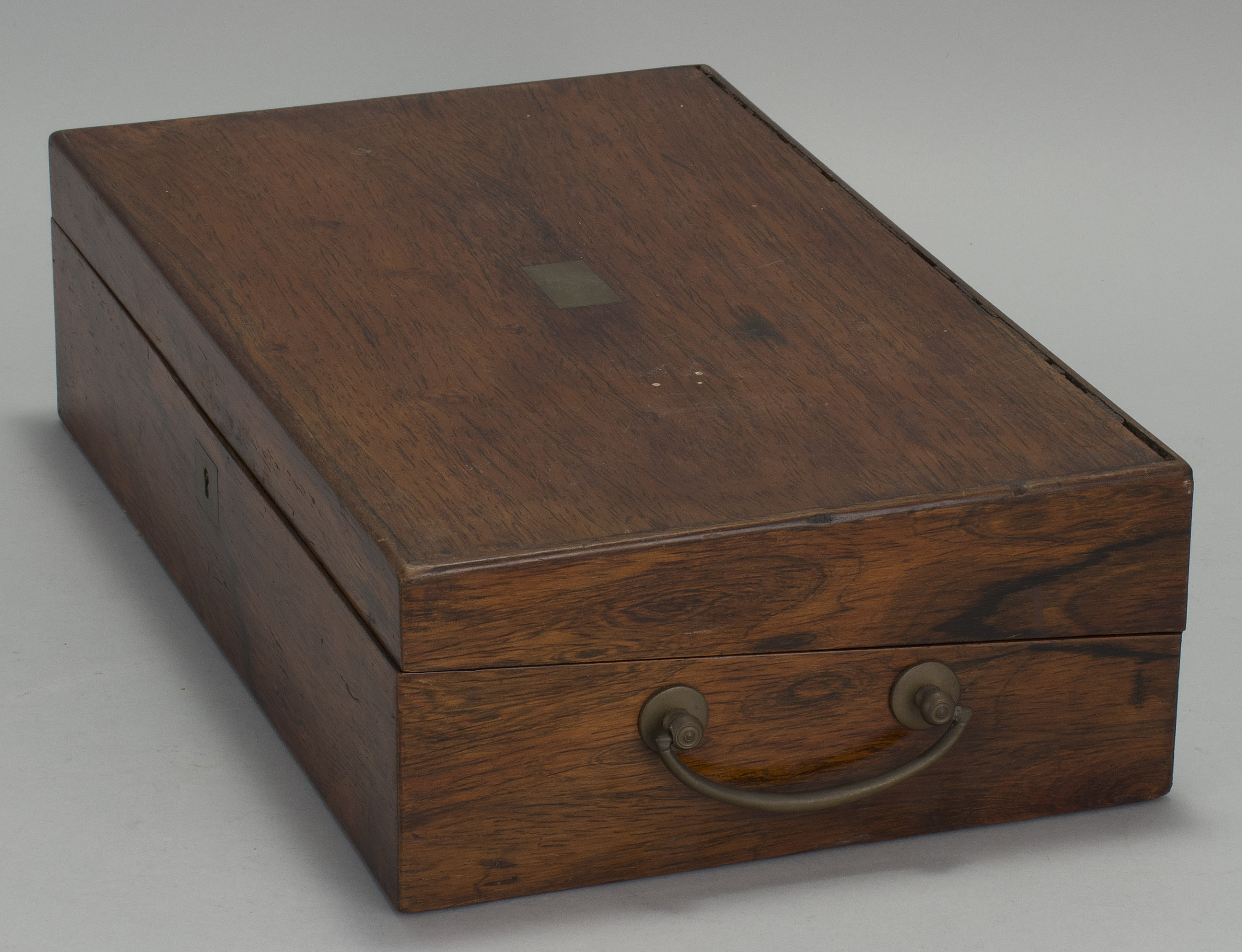 Appraisal: ANTIQUE ROSEWOOD LAP DESK th CenturyWith brass handles Lid with