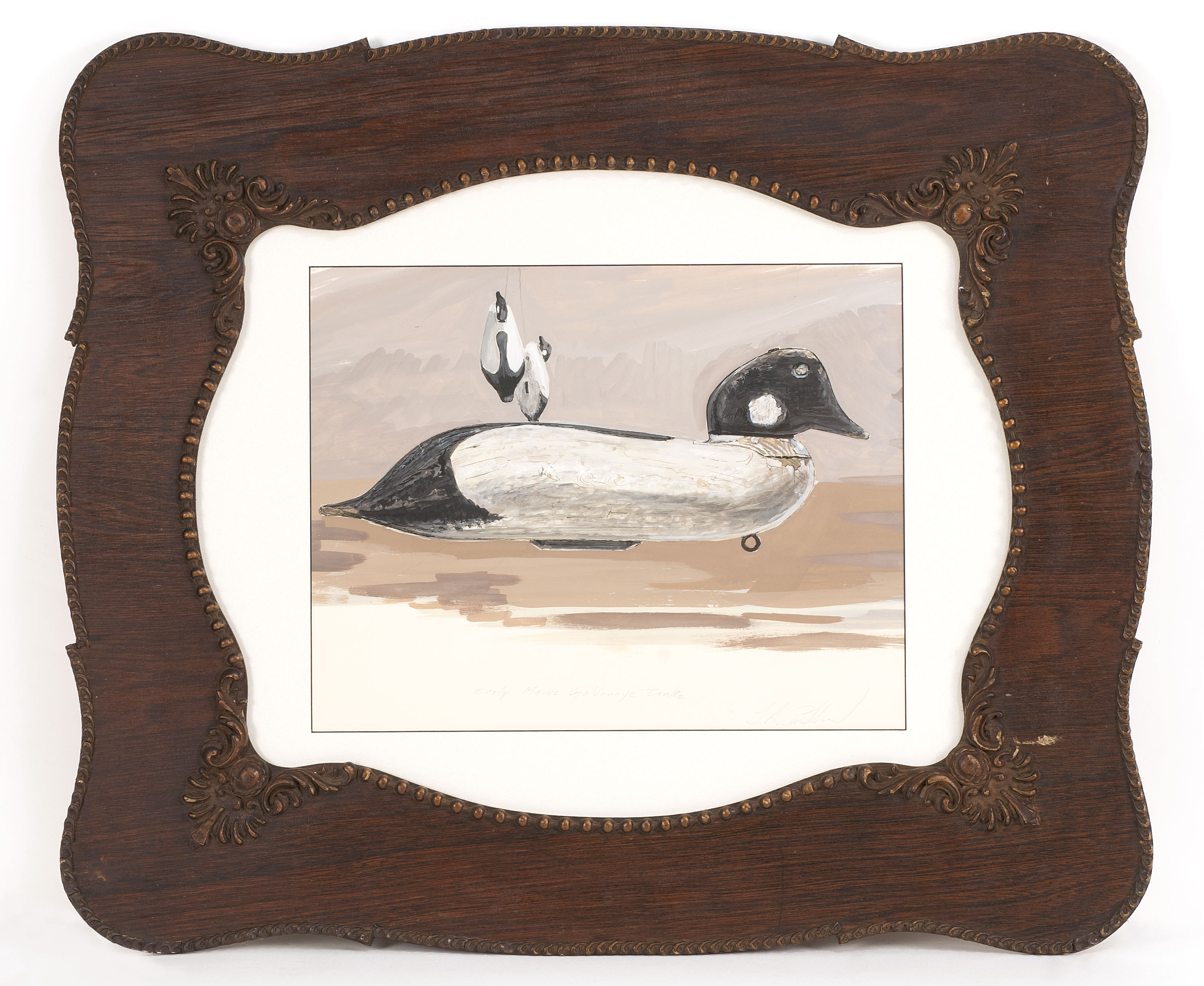 Appraisal: TIM EASTLANDAmerican ContemporaryEarly Maine Goldeneye Drake depicting three decoys Signed