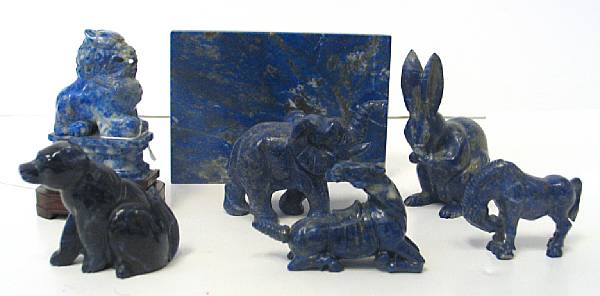 Appraisal: An assembled grouping of Chinese lapis lazuli carvings Comprising rectangular