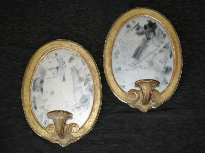 Appraisal: Pair of French Art Deco Carved Giltwood Oval Girandole Mirrors