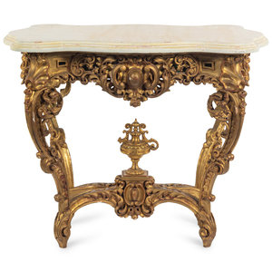 Appraisal: A Louis XV Style Giltwood Jardini re Table with an