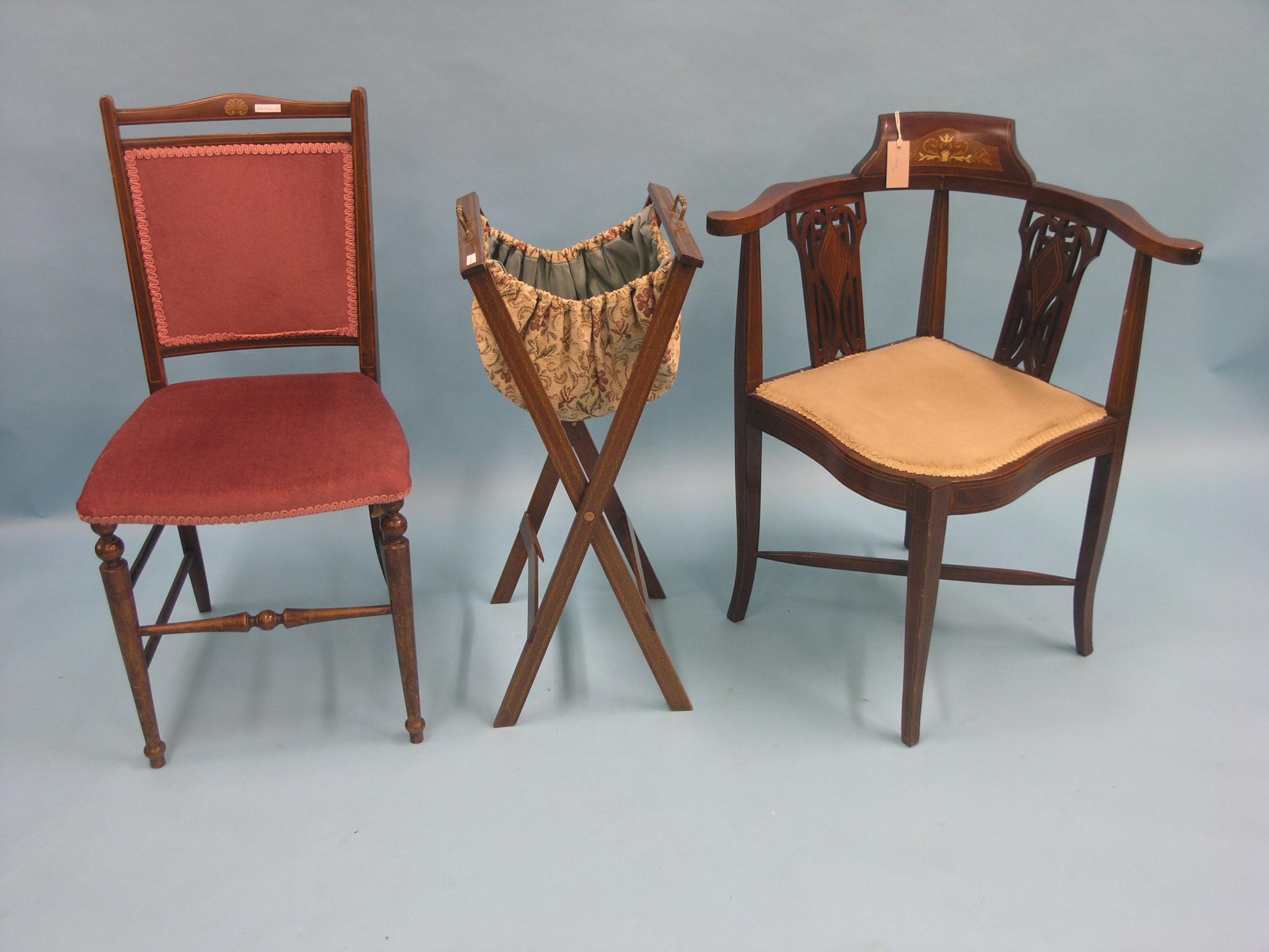 Appraisal: An Edwardian inlaid mahogany corner-fitting elbow chair Edwardian inlaid mahogany