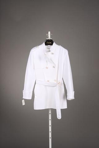 Appraisal: Agnona white cotton double-breasted jacket with marble-like buttons tabs on