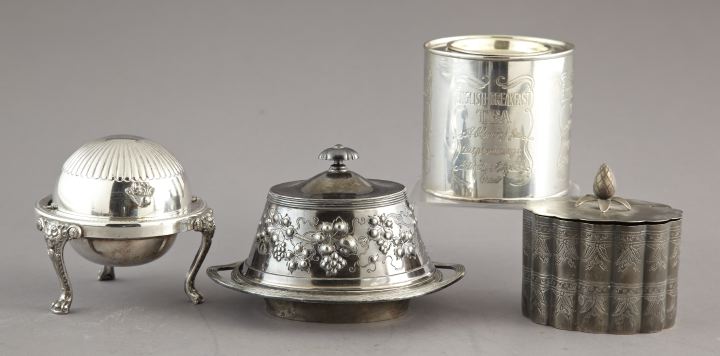 Appraisal: Group of Four Silver Lidded Containers consisting of an unusual