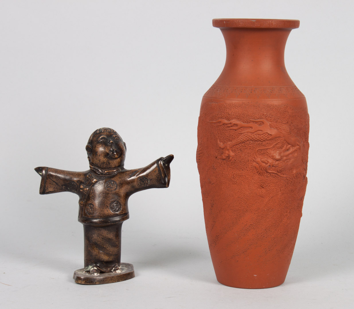 Appraisal: Japanese redware vase and miniature bronze th and th century