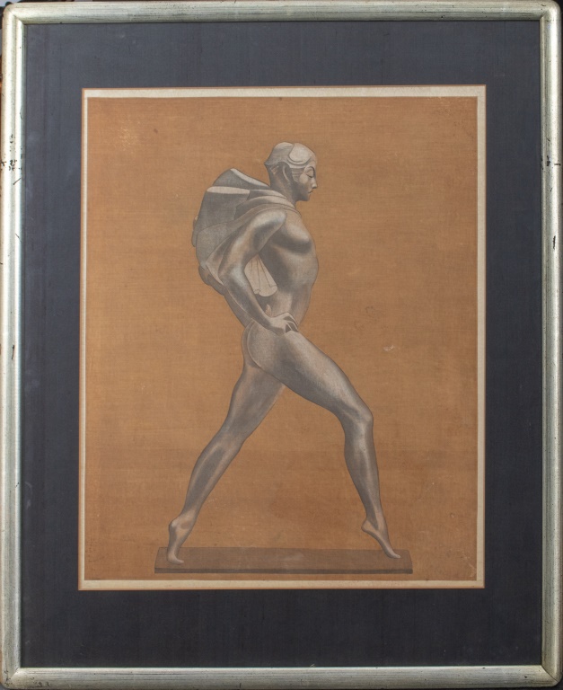 Appraisal: ALLAN CLARK ATTR NUDE MAN GOUACHE ON CANVAS Allan Clark