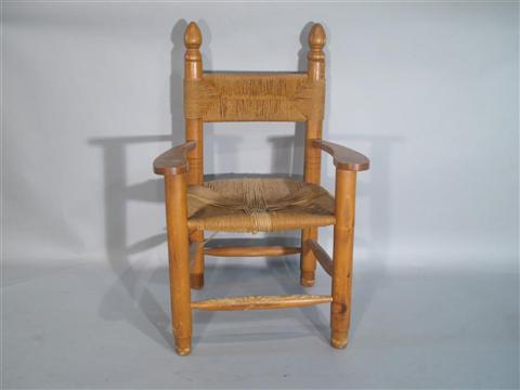 Appraisal: AMERICAN OVERSIZED PINE RUSH ARMCHAIR h w d in Provenance