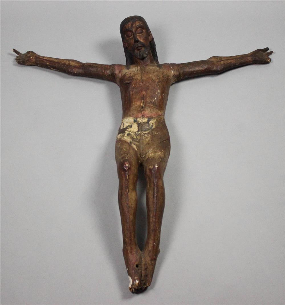 Appraisal: LARGE SPANISH COLONIAL POLYCHROME WOOD CORPUS CHRISTI BODY OF CHRIST