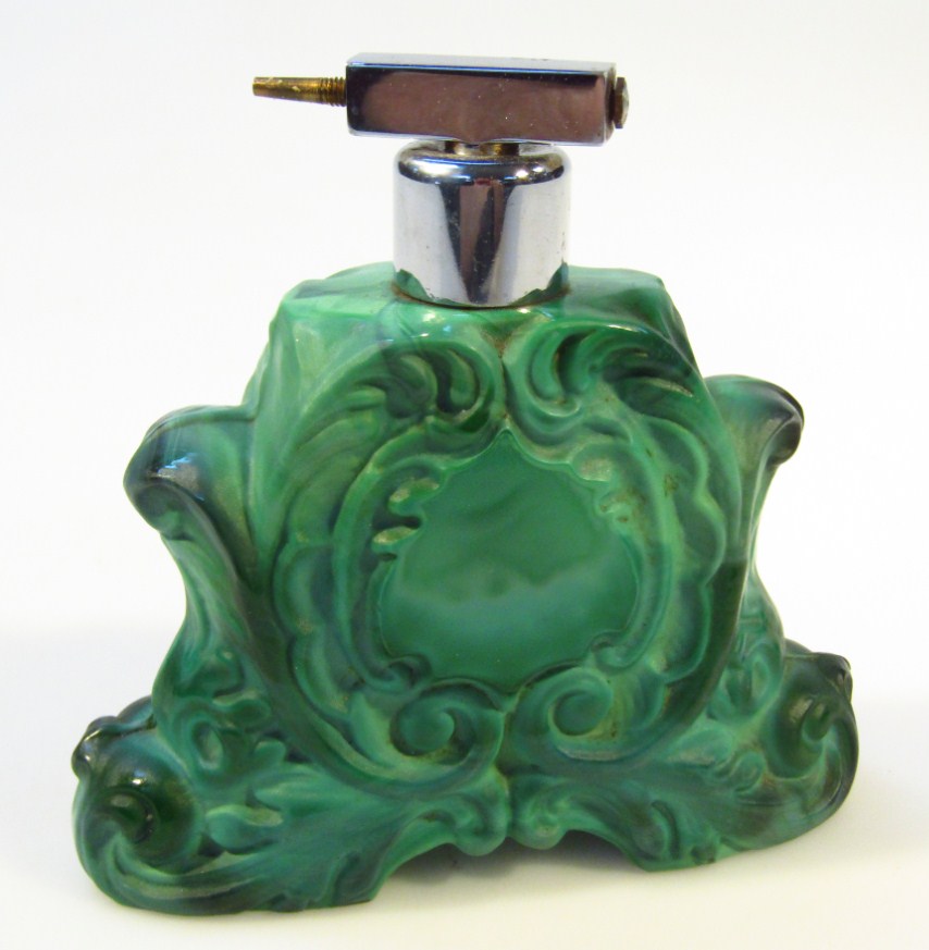 Appraisal: A mid thC Art Dec perfume bottle atomiser of malachite