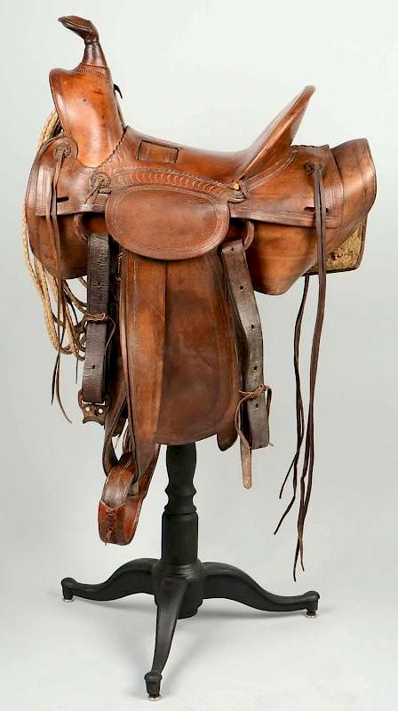 Appraisal: Lot Of F A Meanea Brown Leather Saddle Lasso Stand