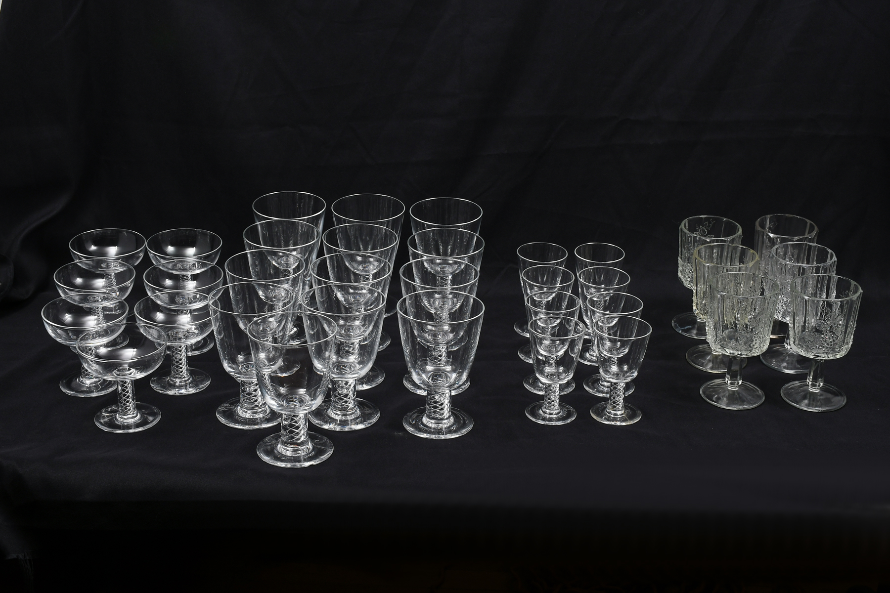 Appraisal: PC STEUBEN AIR TWIST STEMWARE W BOXES Comprising - Wine