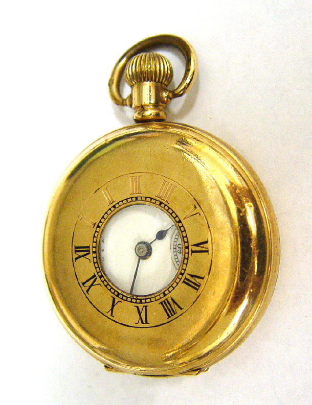 Appraisal: American Waltham gold plated half Hunter pocket watch with enamel