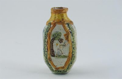 Appraisal: A small Prattware flask each side moulded with figures and