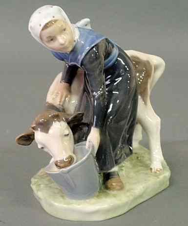 Appraisal: Royal Copenhagen figural group of a milkmaid with a calf