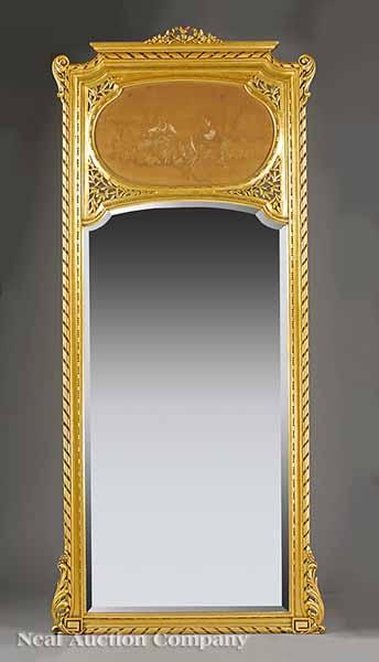 Appraisal: An Antique Louis XVI-Style Giltwood Trumeau Mirror c beribboned floral