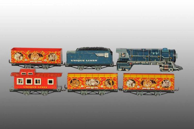 Appraisal: Lot of Unique Lines Circus Boxcars Caboose Description Includes red