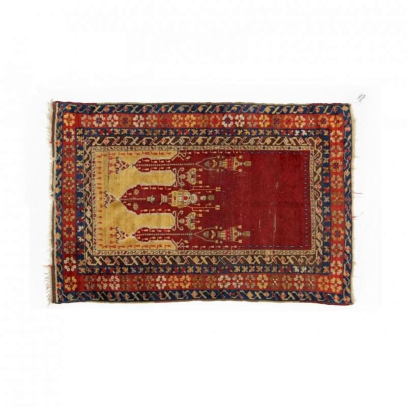 Appraisal: Anatolian Prayer Rug circa s wool foundation the bright red