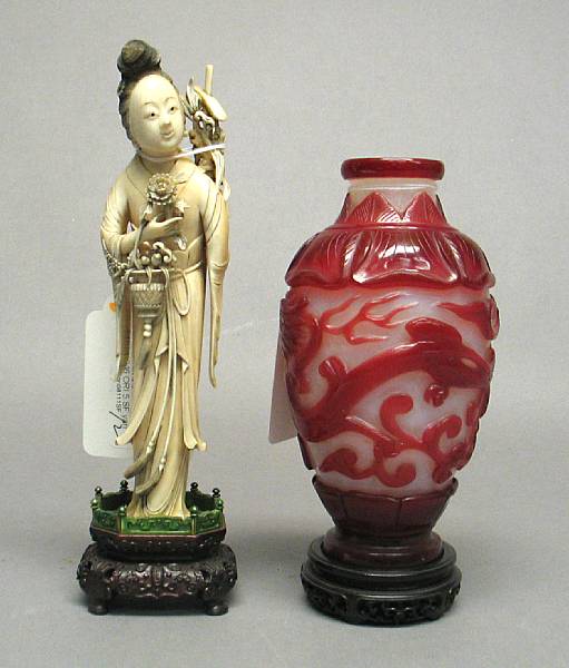 Appraisal: A tinted ivory figure of a beauty Late Qing Republic