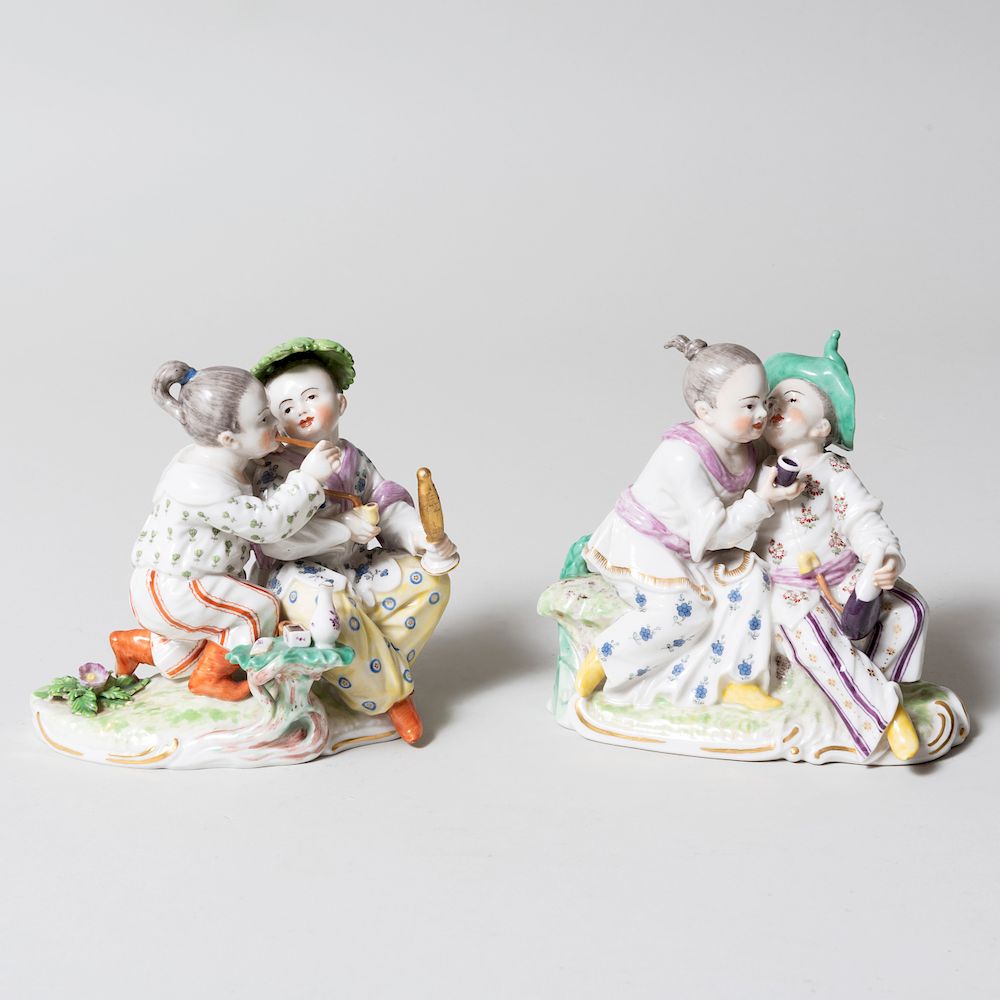 Appraisal: Pair of Frankenthal Porcelain Chinoiserie Groups of Children Each unglazed