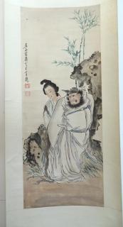 Appraisal: Chinese Watercolor Scroll Chinese Watercolor Scroll Figures man and woman