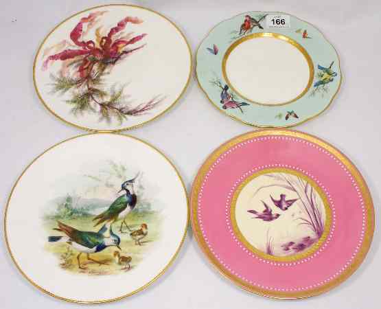 Appraisal: Minton Plate Handpainted with Birds and Chicks Gilded Pink Cabinet