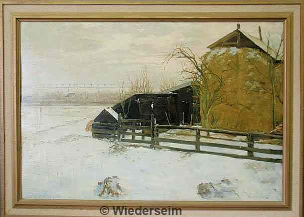 Appraisal: Oil on board painting of a winter landscape titled l