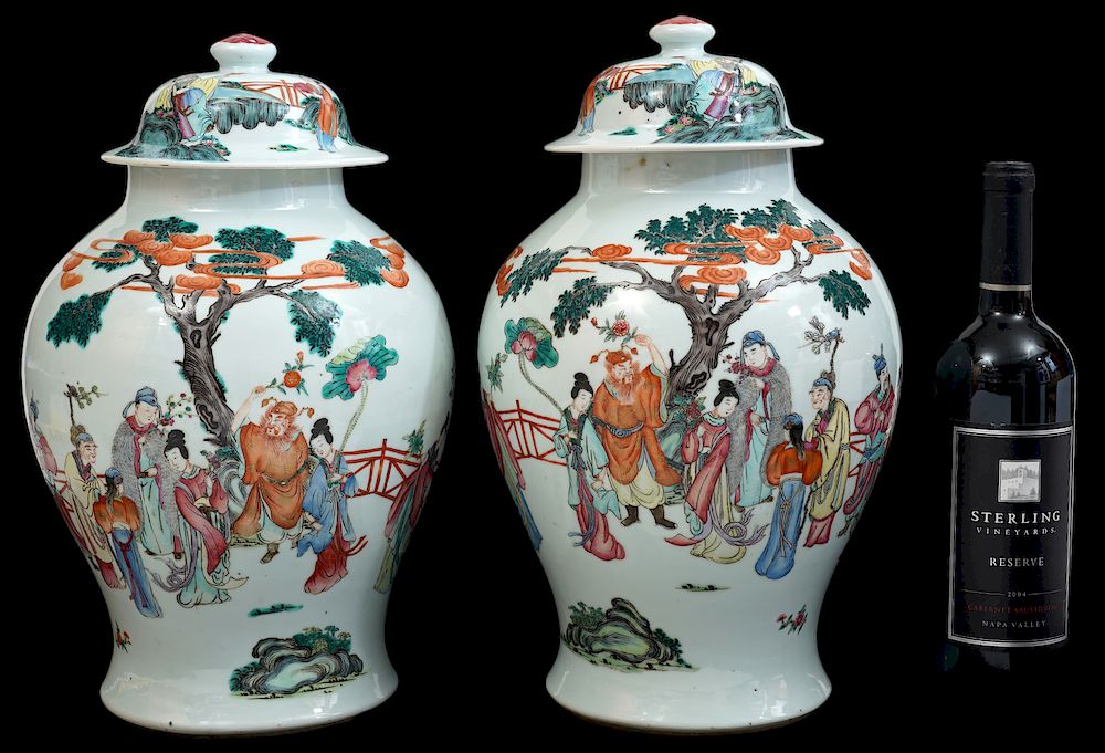 Appraisal: Pr Chinese Porcelain Lidded Temple Jars Pair of porcelain lidded