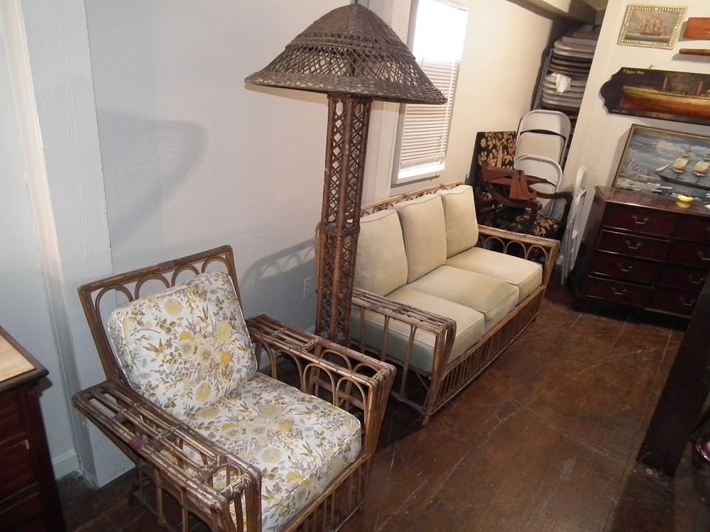 Appraisal: PC RATTAN SET Old rattan porch set consisting of an