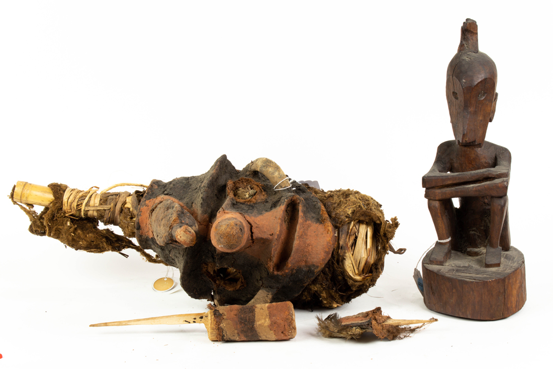 Appraisal: VANUATU PUPPET HEAD FIGURE AND A BULUL CARVED FIGURE OF