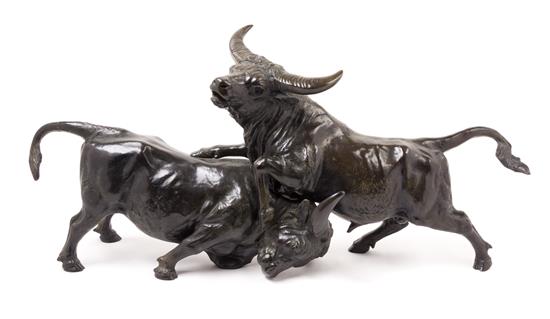 Appraisal: Sale Lot A Japanese Bronze Sculpture depicting sparring bulls with