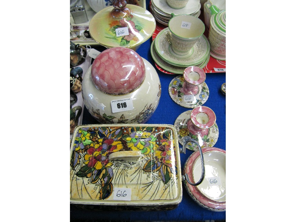 Appraisal: Lot comprising four pieces of Maling biscuit barrel and a