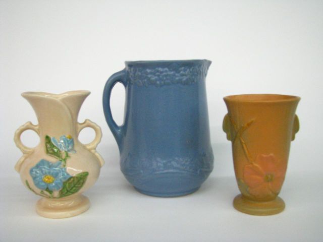 Appraisal: Three pieces of pottery including pink Weller vase white and