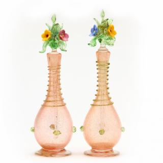 Appraisal: Murano Pair of Perfume Bottles mid th century pink glass