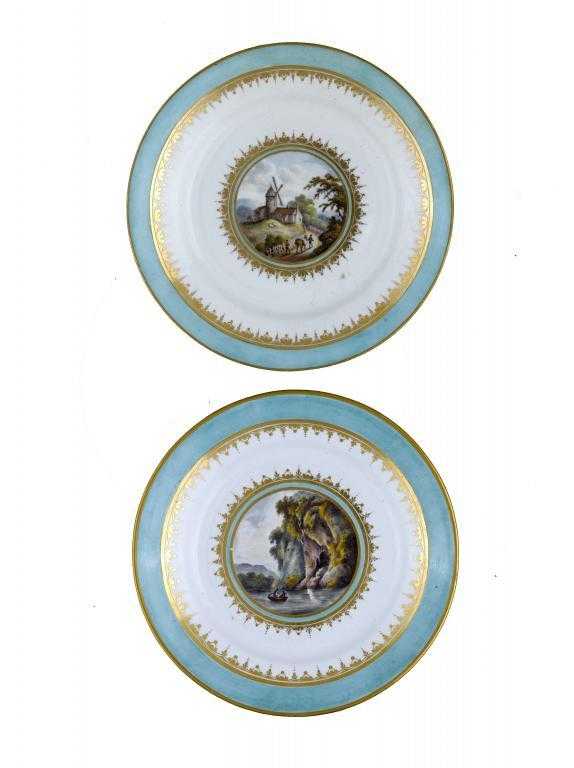 Appraisal: TWO DERBY PLATES one painted with travellers and a packhorse