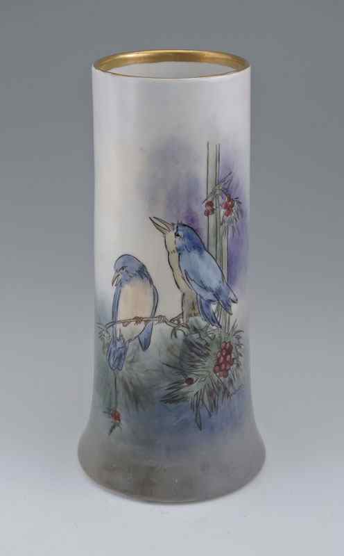 Appraisal: H BALLEROY FRENCH LIMOGES PORCELAIN VASE WITH BIRDS Mark circa