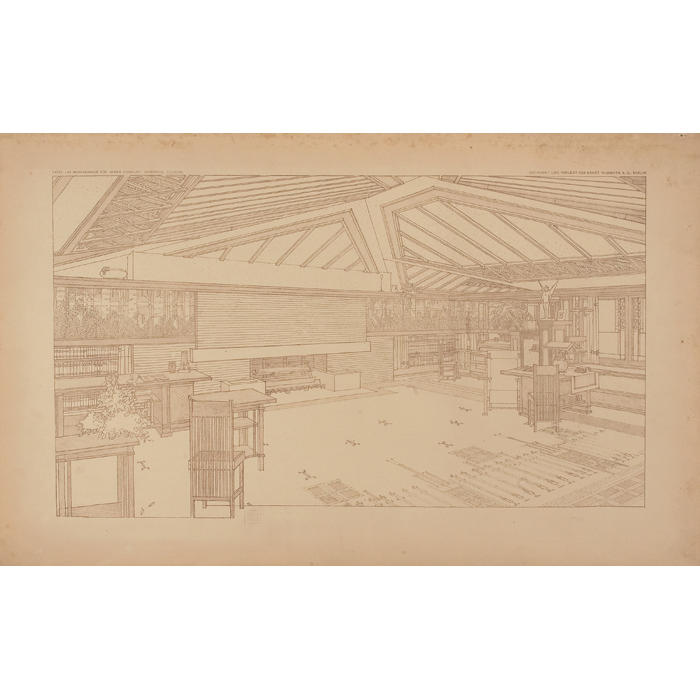 Appraisal: Frank Lloyd Wright Wasmuth print Plate LVI interior view of