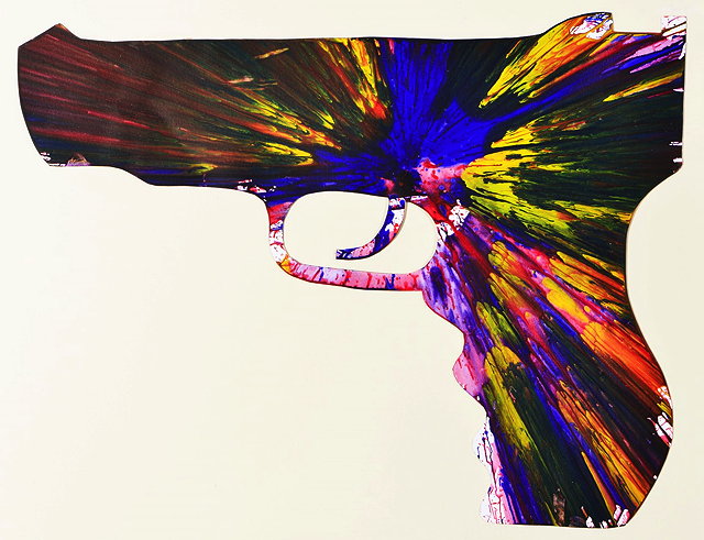 Appraisal: DAMIEN HIRST b Gun spin painting created at Damien Hirst