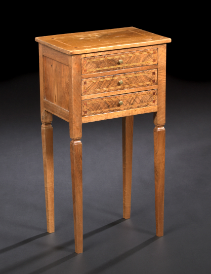 Appraisal: Diminutive Italian Neoclassical Line-Inlaid Fruitwood and Mahogany Side Table first